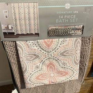 14 Piece Bath Set Pink Tan n cream